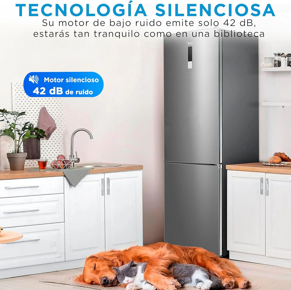 2026 Midea Frigorífico Combi No Frost | 60 cm ancho x 188 alto cm | Inox | Nevera libre instalación 224 L 86 L Congelador - Refrigerador de bajo consumo con congelador vertical