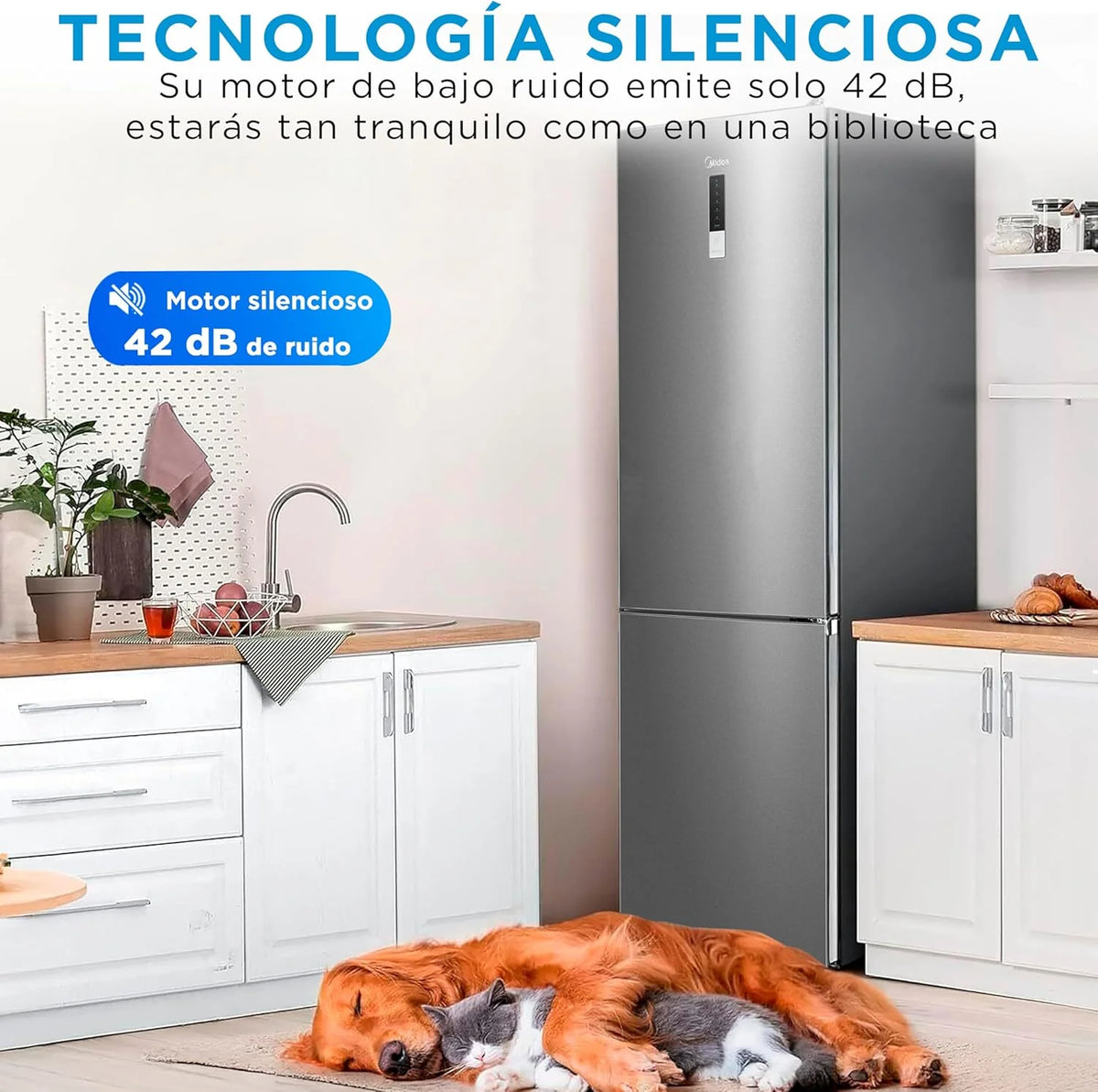 2026 Midea Frigorífico Combi No Frost | 60 cm ancho x 188 alto cm | Inox | Nevera libre instalación 224 L 86 L Congelador - Refrigerador de bajo consumo con congelador vertical