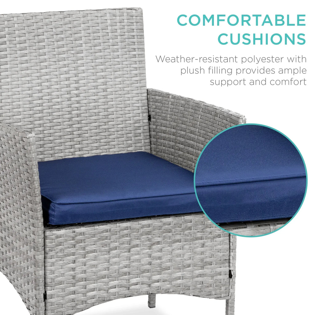 2026 NewBest Choice Products 3-Piece Outdoor Wicker Conversation Patio Bistro Set, w/ 2 Chairs, Table - Gray/Navy