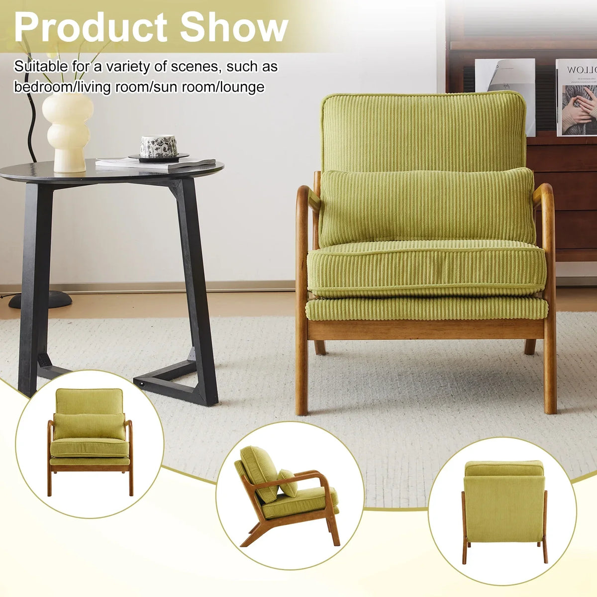 2026 NewKtaxon Accent Chair Corduroy Upholstered Armchair, Reading Club Chair with Pillow and Solid Wood Frame for Living Room Bedroom Furniture Off White