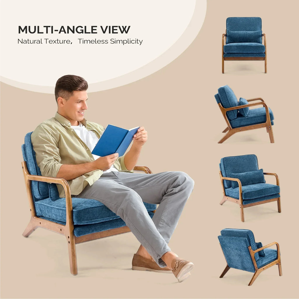 2026 NewKtaxon Accent Chair Corduroy Upholstered Armchair, Reading Club Chair with Pillow and Solid Wood Frame for Living Room Bedroom Furniture Off White