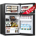 2026 NewAuseo 3.1 Cu.Ft Double Door Mini Fridge with Freezer, Compact Retro Refrigerator for Dorm, Office, Bar, Bedroom, Black