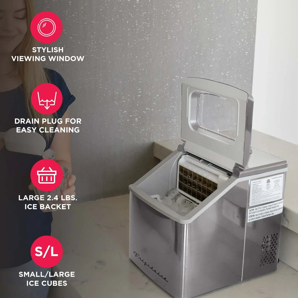 2026 NewFrigidaire 40lbs. Countertop Clear Square Ice Maker - Stainless Steel