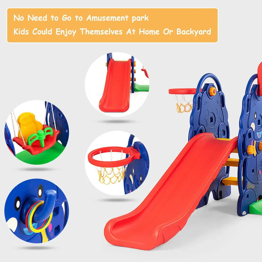 2026 NewCostway 3 in 1 Junior Children Climber Slide Swing Seat Basketball Hoop Playset Backyard