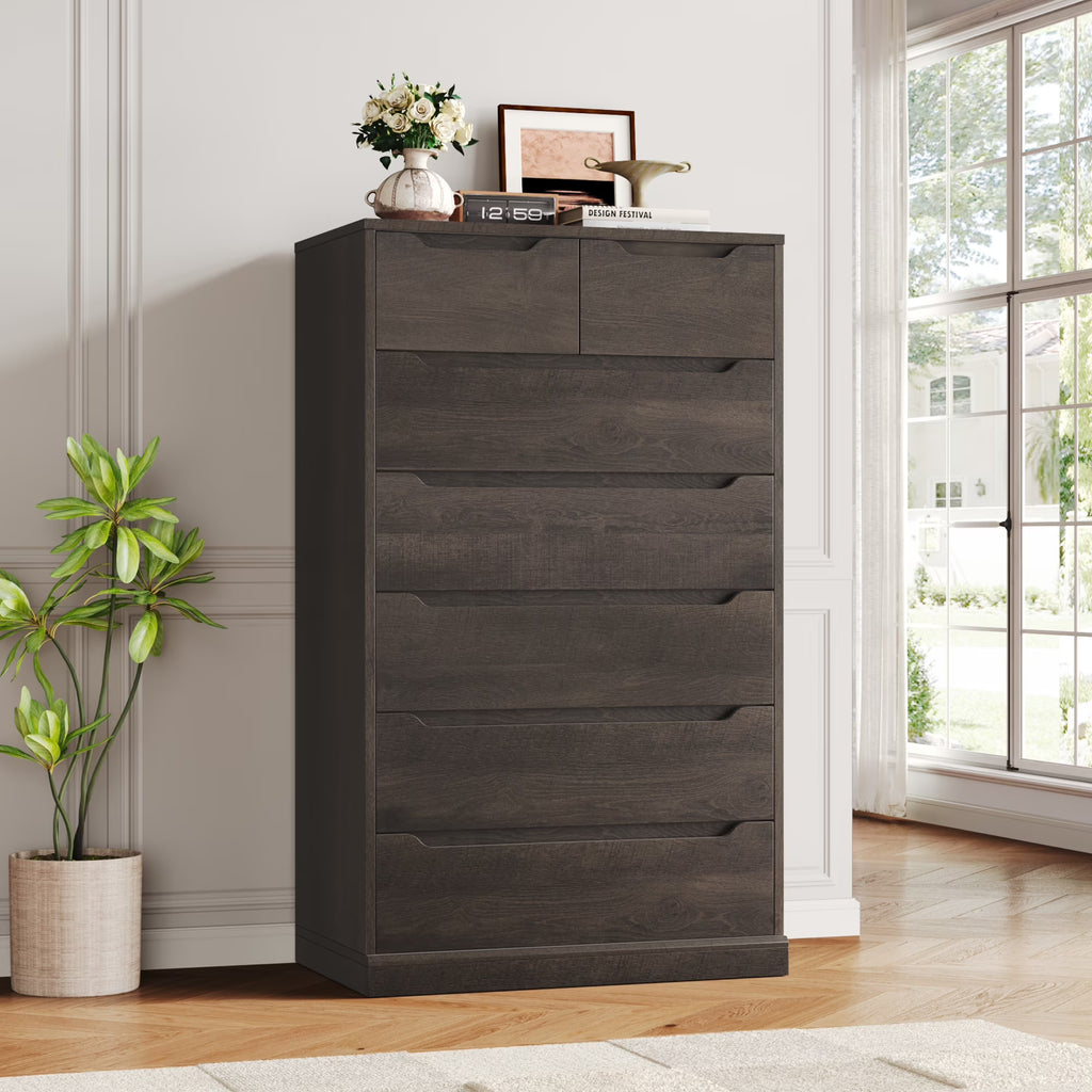 2026 NewHomfa 7 Drawer White Dresser, 51.3"H Wood Storage Cabinet with Upgraded Stable Base, Vertical Chest for Bedroom Living Room