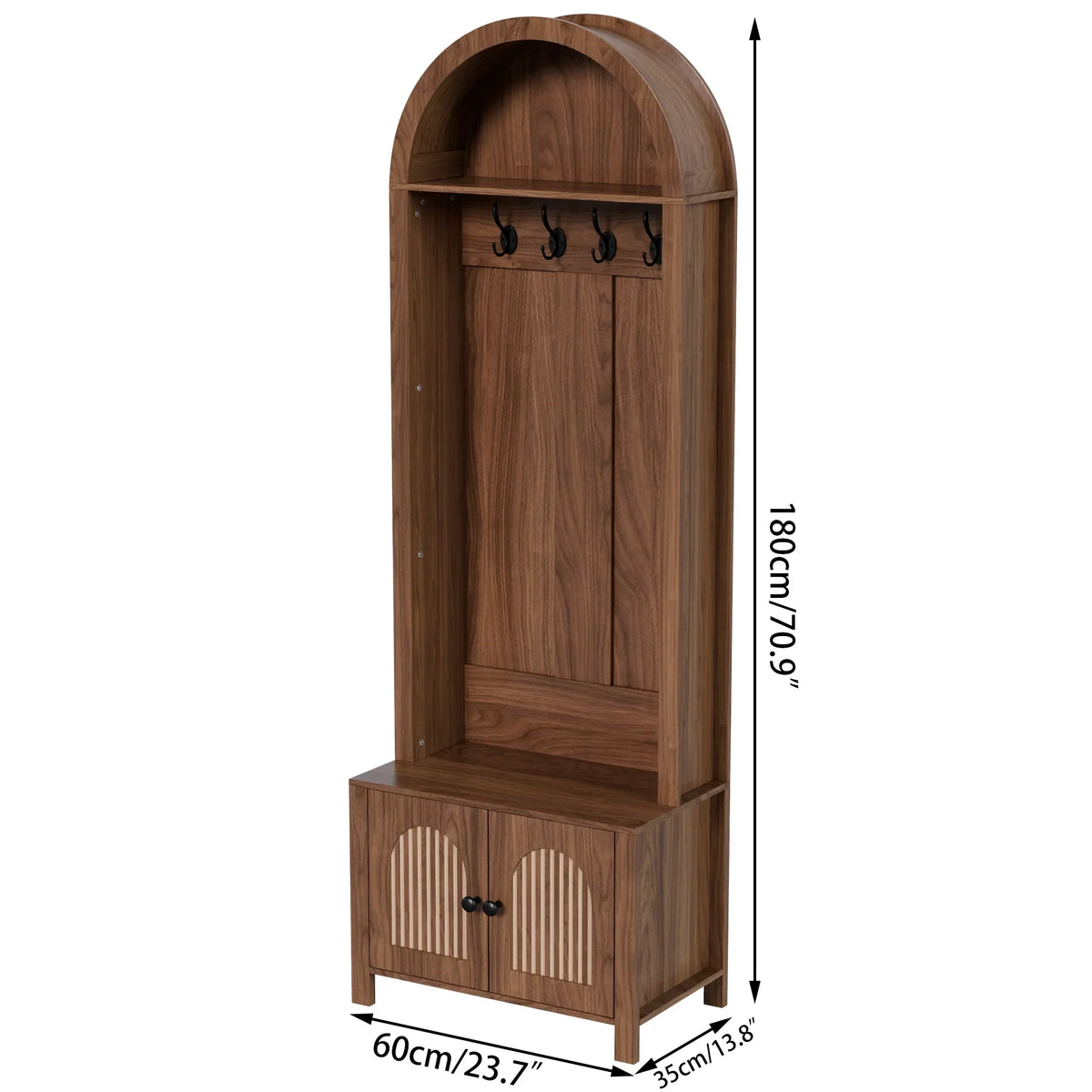 2026 NewLUCKYELF Hall Tree with Shoe Storage, Entryway Bench with 4 Hooks and 2 Doors, Arch Coat Rack Cabinet for Hallway