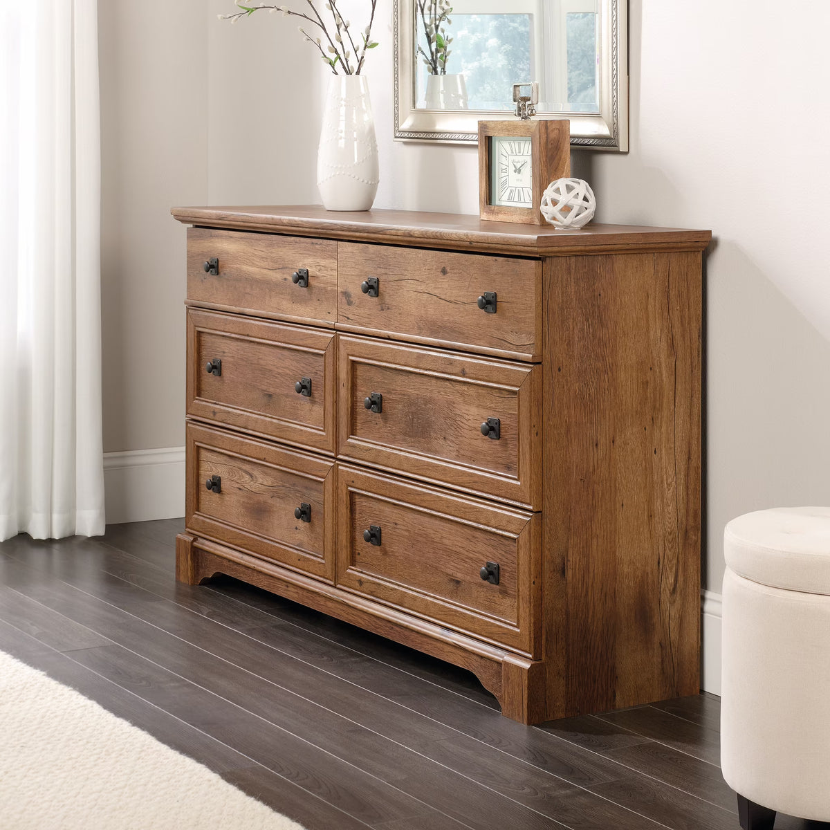 2026 NewSauder Palladia 6-Drawer Bedroom Dresser, Vintage Oak Finish
