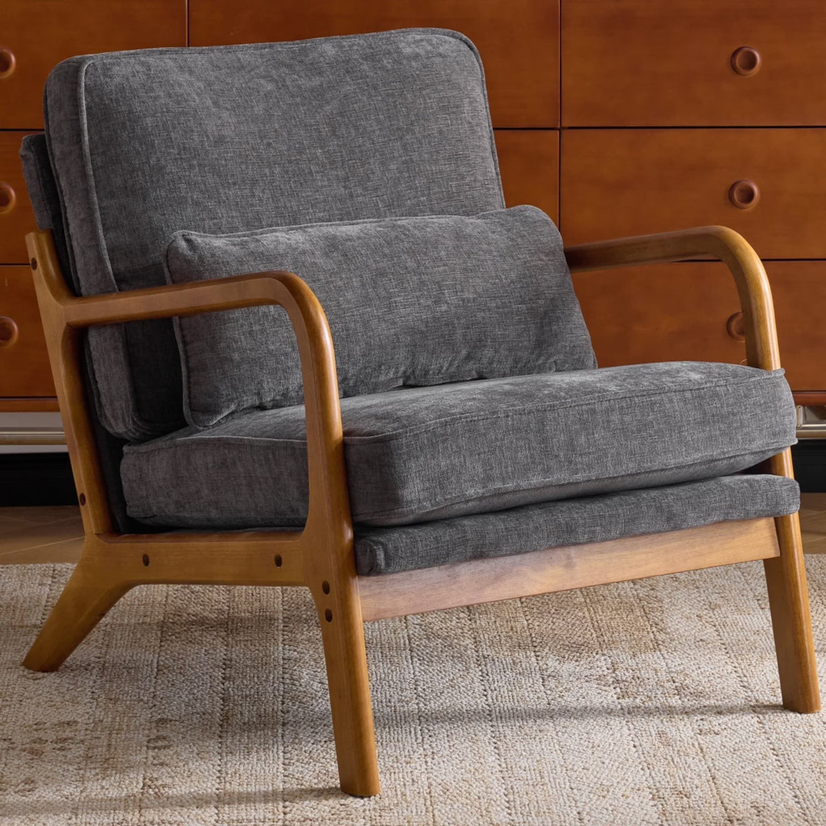 2026 NewKtaxon Accent Chair Corduroy Upholstered Armchair, Reading Club Chair with Pillow and Solid Wood Frame for Living Room Bedroom Furniture Off White