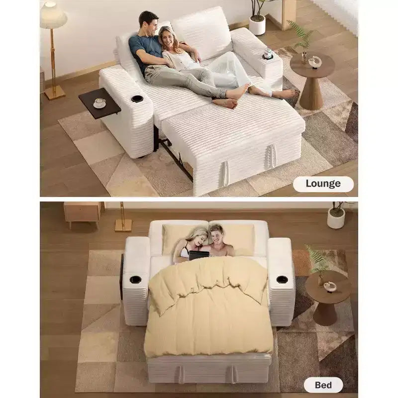 2026 Dyonery Sofá cama 4 en 1 de 65,5" con respaldos ajustables, carga USB/Type-C, portavasos y bolsillos, verde