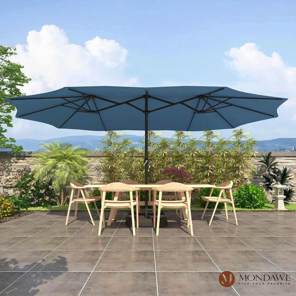 2026 NewMondawe 15ft Patio Umbrella Rectangular Outdoor Market Umbrella with Base and LED Lights Beige