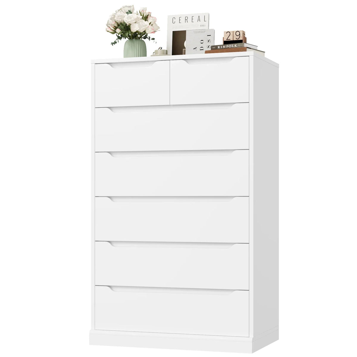 2026 NewHomfa 7 Drawer White Dresser, 51.3"H Wood Storage Cabinet with Upgraded Stable Base, Vertical Chest for Bedroom Living Room