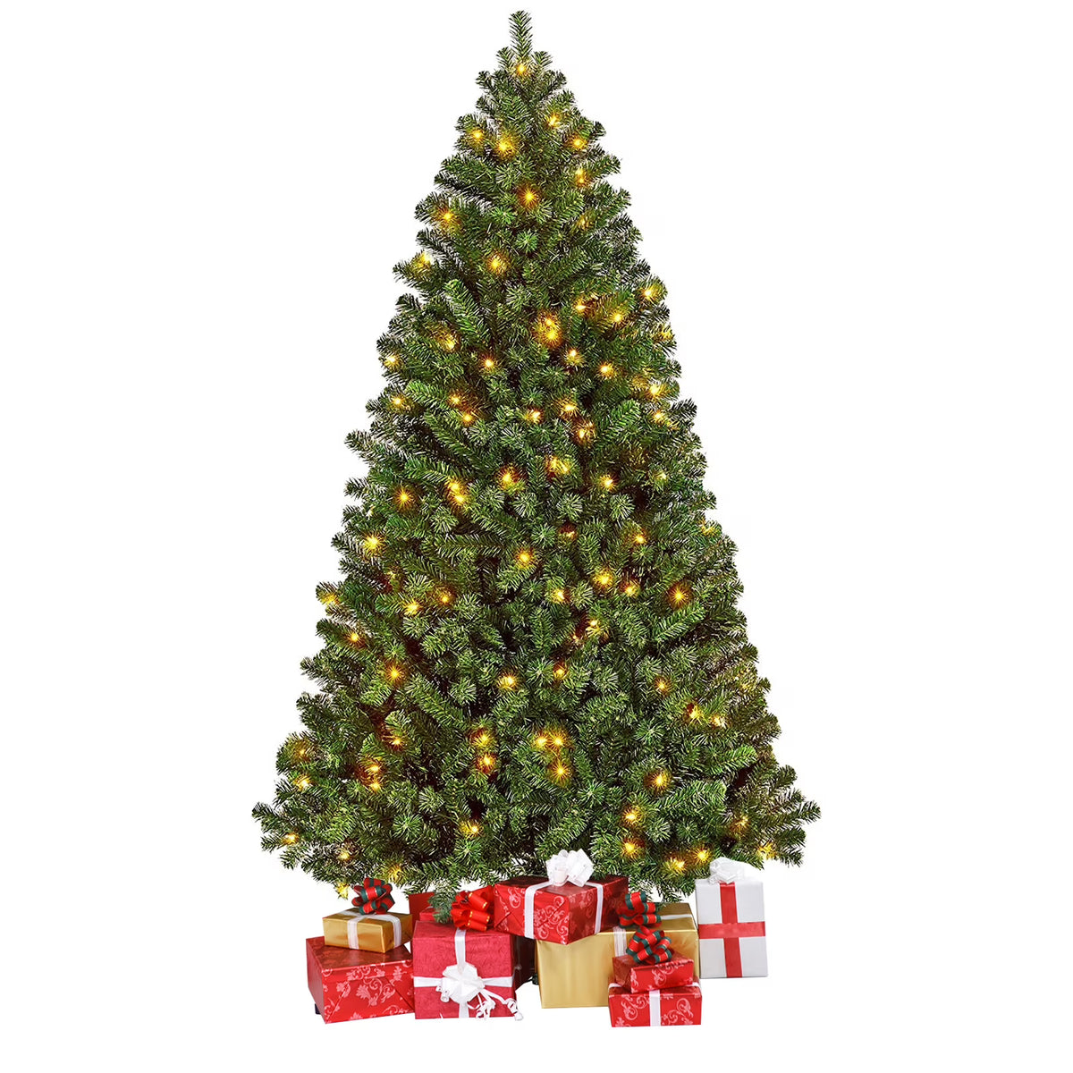 2026 NewVebreda 6FT Pre-Lit Artificial Christmas Tree with 300 Warm White LED Lights, Hinged Branch Design, Eco-Friendly PVC Needles & Foldable Metal Stand for Home, Office & Holiday D"cor