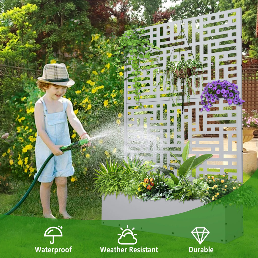 2026 Macetero metálico FOOWIN de 180 cm de alto con enrejado, jardinera elevada para exteriores para plantas trepadoras, jardinera con enrejado y orificio de drenaje, color negro.