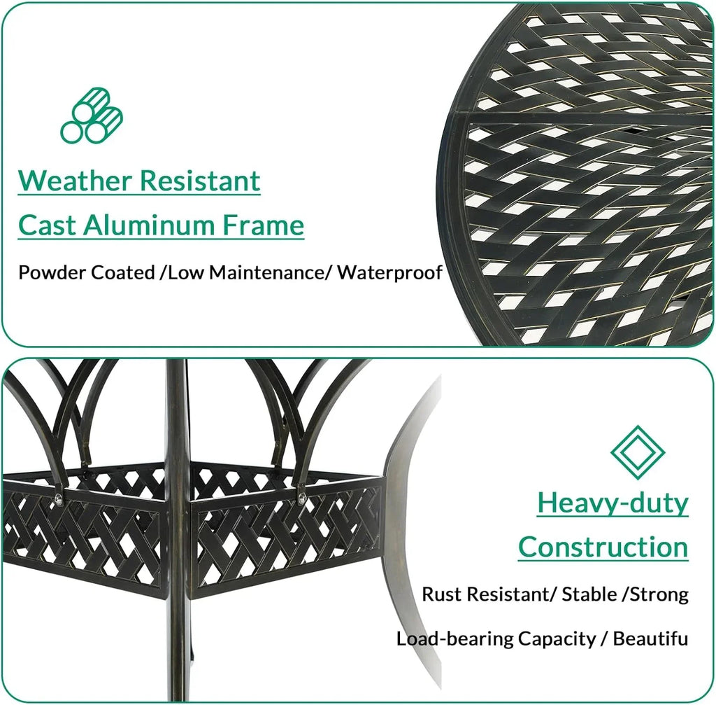 2026 NewVIVIJASON Outdoor 61" Patio Dining Table for 6-8 Person, Large Patio Round Dining Table with 24" Lazy Susan, Dark Bronze Cast Aluminum Rustic Patio Table W/Umbrella Hole for Balcony, Porch and Deck