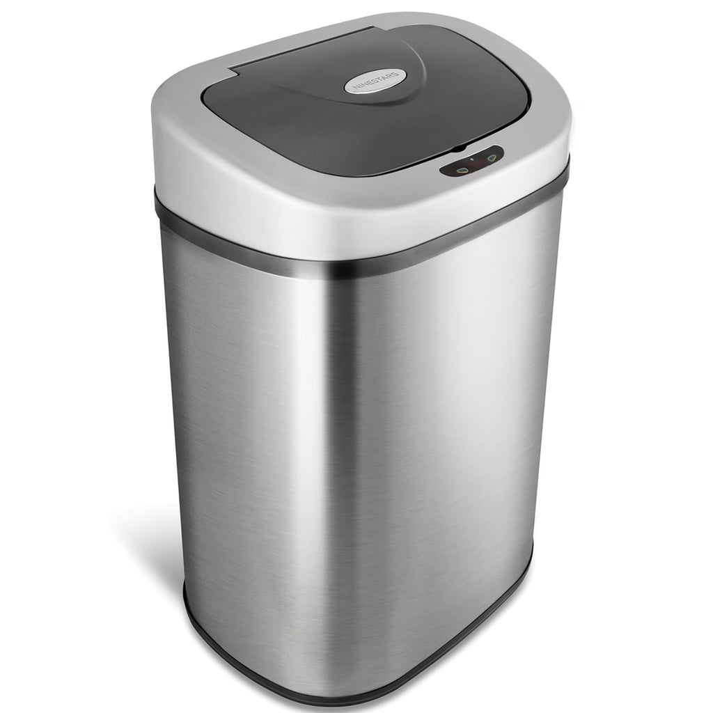 2026 NewNine Stars Automatic Trash Can, 21 Gallon Stainless Steel, Motion Sensor Hands Free Soft Close Lid Garbage Bin, Silver
