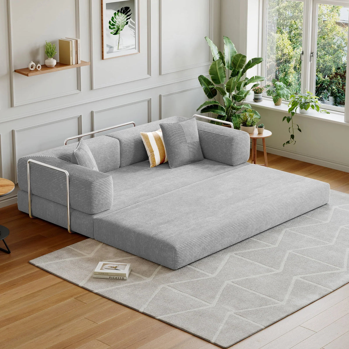 2026 NewConvertible Sleeper Sofa Bed,Compressed Floor Boneless Couch,Modular Modern Corduroy Sofa for Living Room Bedroom -with Fixed-Shape Frame and Support Armrest,Easy Assembly(Green)