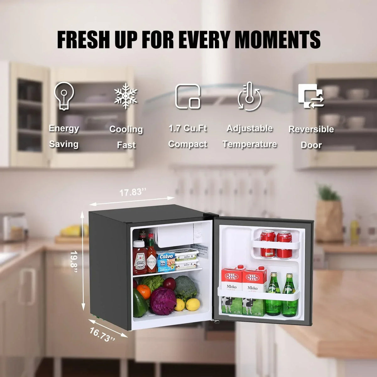 2026 NewFrestec 1.6 Cu.Ft Mini Fridge with Freezer, Compact Refrigerator, Energy Efficient for Office, Apartment, Dorm, Bedroom