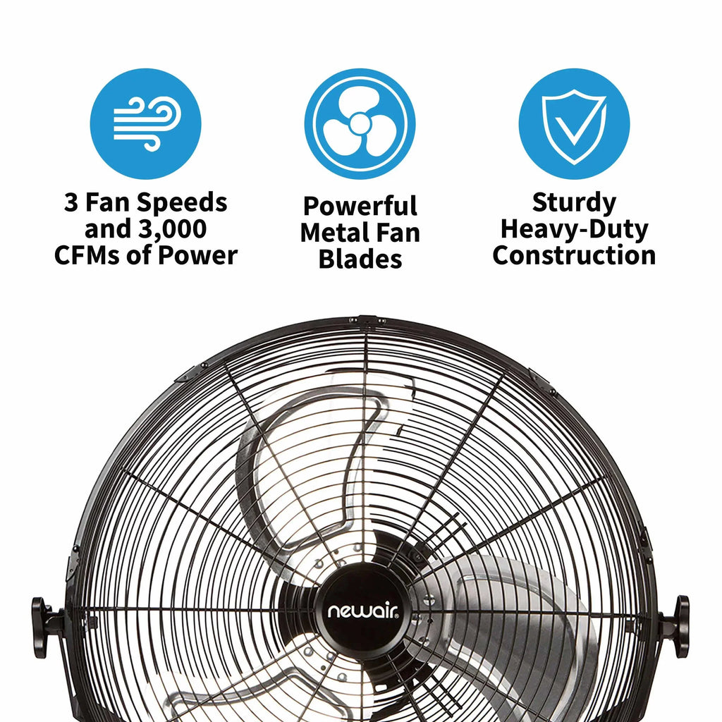 2026 NewNewair 18" High-Velocity Industrial Floor Fan, Heavy Duty Metal Fan, Adjustable Tilt and 3 Speeds up to 4012 CFM, Rotatory Switch