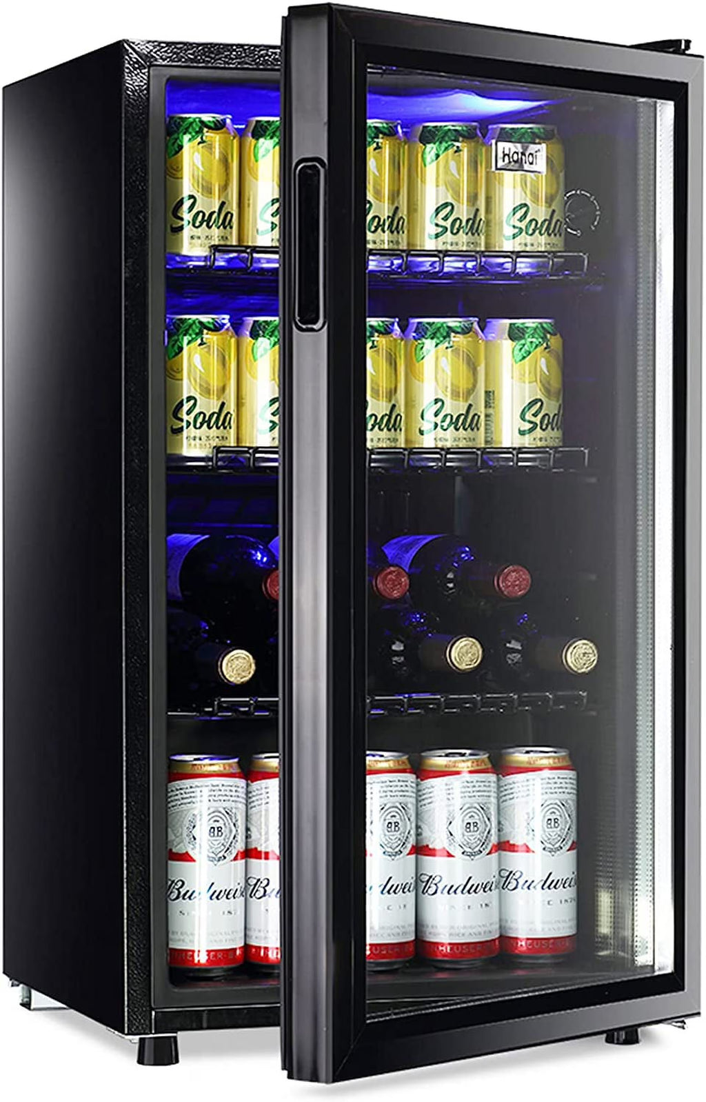2026 NewWANAI Compact Beverage Refrigerator, 100 Can Capacity, Glass Door, Black Stainless Steel