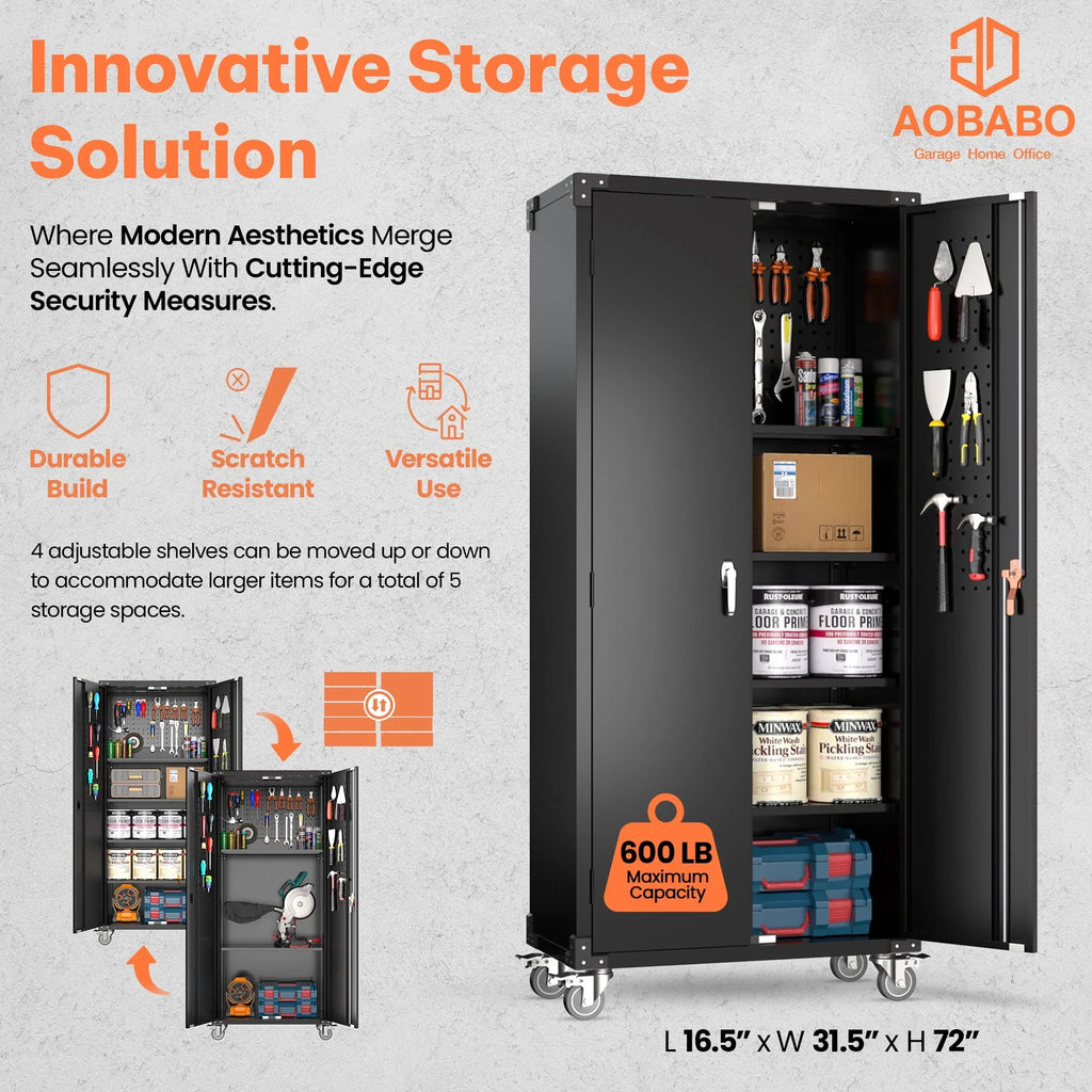 2026 NewAobabo 72 Inch Locking Storage Cabinet w/ Adjustable Shelves, Gray