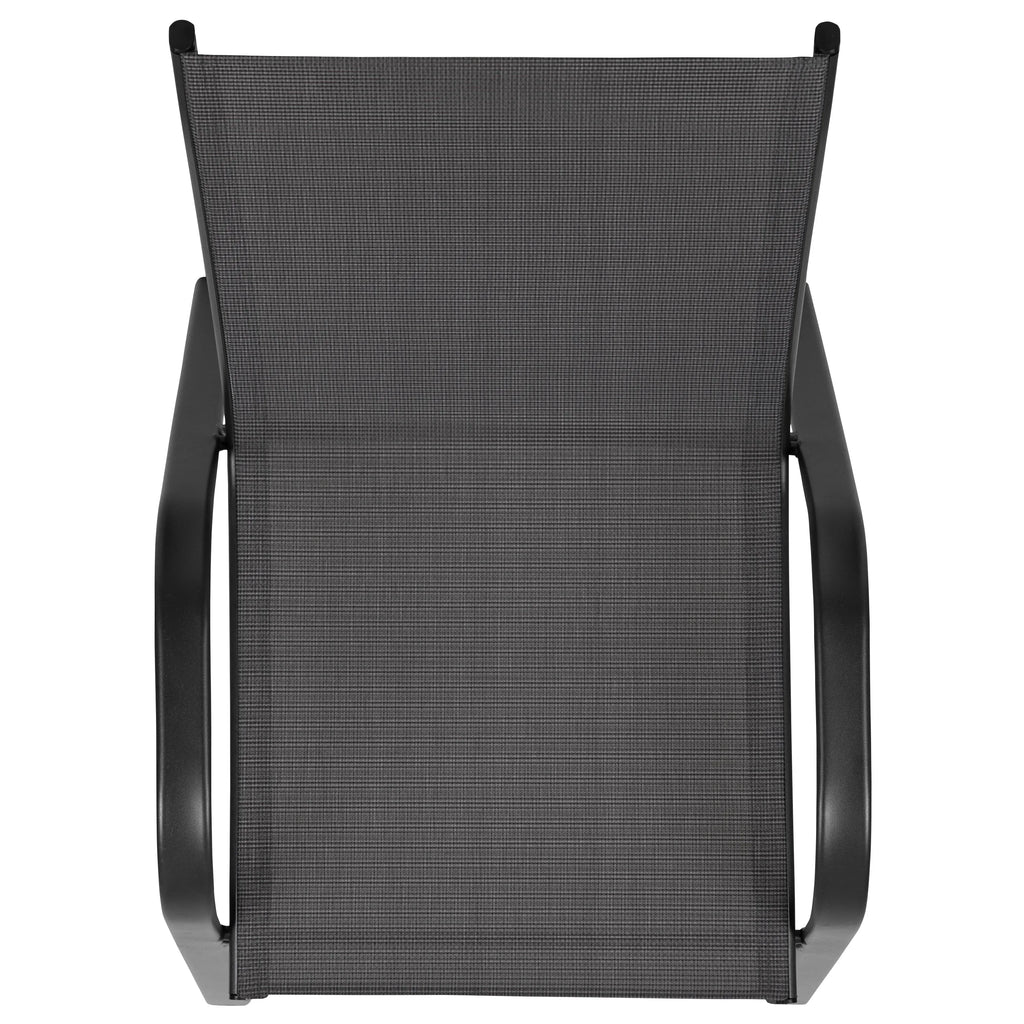 2026 NewBizChair 5 Pack Black Outdoor Stack Chair with Flex Comfort Material and Metal Frame