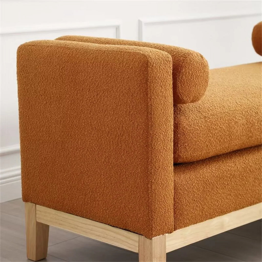 2026 NewEnd of Bed Bench, 53.5" Boucle Fabric Upholstered Entryway Bench with Wood Legs & Bolster Pillows, Rolled Arm Cushioned Ottoman Foot Rest Long Stool Window Extra Seating for Bedroom, Ivory