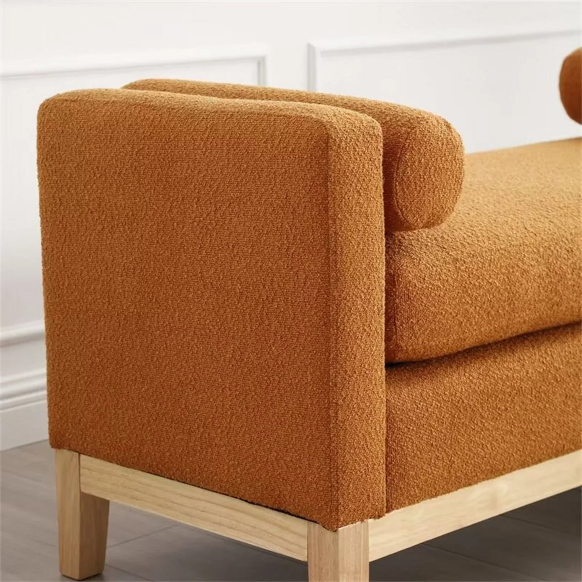 2026 NewEnd of Bed Bench, 53.5" Boucle Fabric Upholstered Entryway Bench with Wood Legs & Bolster Pillows, Rolled Arm Cushioned Ottoman Foot Rest Long Stool Window Extra Seating for Bedroom, Ivory
