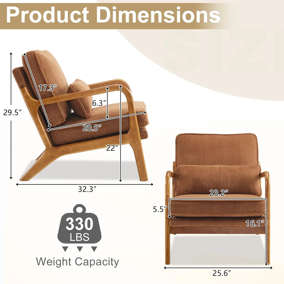 2026 NewKtaxon Accent Chair Corduroy Upholstered Armchair, Reading Club Chair with Pillow and Solid Wood Frame for Living Room Bedroom Furniture Off White