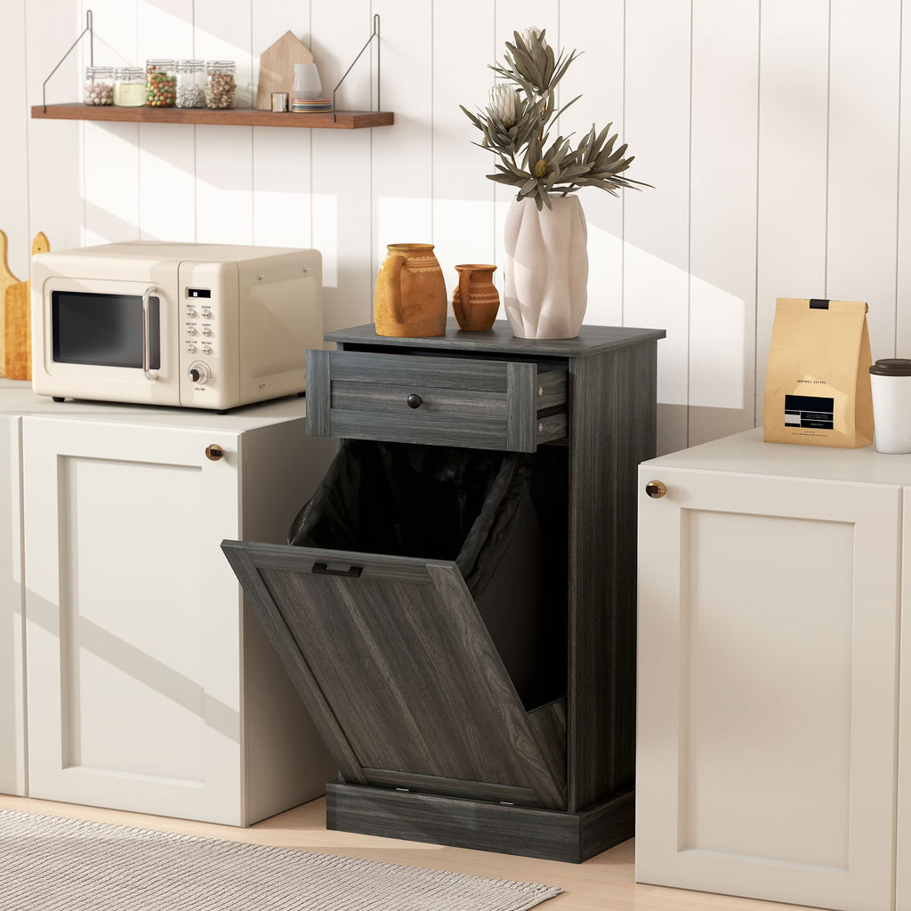 2026 NewHOMCOM Kitchen Tilt Out Trash Bin Cabinet, Free Standing Recycling Cabinet