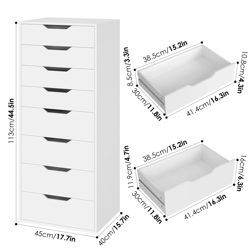 2026 NewHomfa Vertical 8 Drawer Dresser, 44.5""H Modern Drawers Dresser for Bedroom Living Room, White