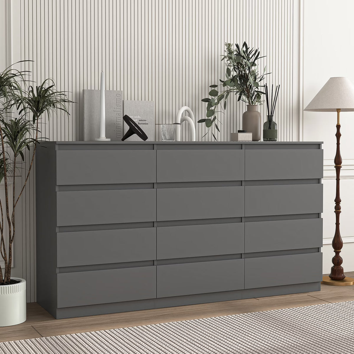 2026 NewResenkos Modern Mid Century 6 Drawer Wide Dressers Chests for Bedroom, Chest of Drawer Organizer Grey
