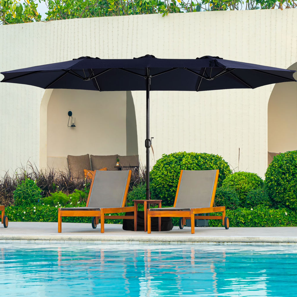2026 NewMondawe 15ft Patio Umbrella Rectangular Outdoor Market Umbrella with Base and LED Lights Beige