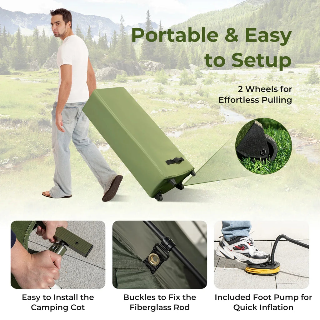 2026 NewPatiojoy Folding 2-Person Camping Tent Cot Portable Pop-Up Tent with Sleeping Bag&Air Mattress for Outdoor Activity