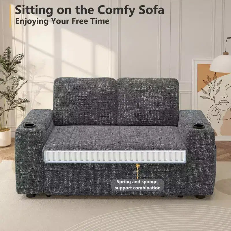 2026 Dyonery Sofá cama 4 en 1 de 65,5" con respaldos ajustables, carga USB/Type-C, portavasos y bolsillos, verde