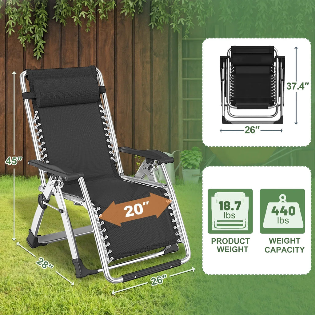2026 NewNAIZEA 2 Pack Zero Gravity Chair, Foldable Portable Lawn Recliner with Cushion, Headrest, Cup Holder, Black