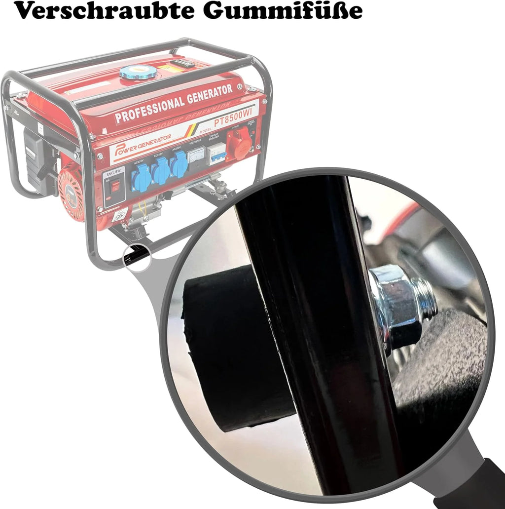 2026 Generador de corriente con gasolina | Accesorios incluidos | Grupo electrógeno silencioso | 5 enchufes 3 x 230 V / 1 x 400 V / 1 x 12 V | 6,5 CV