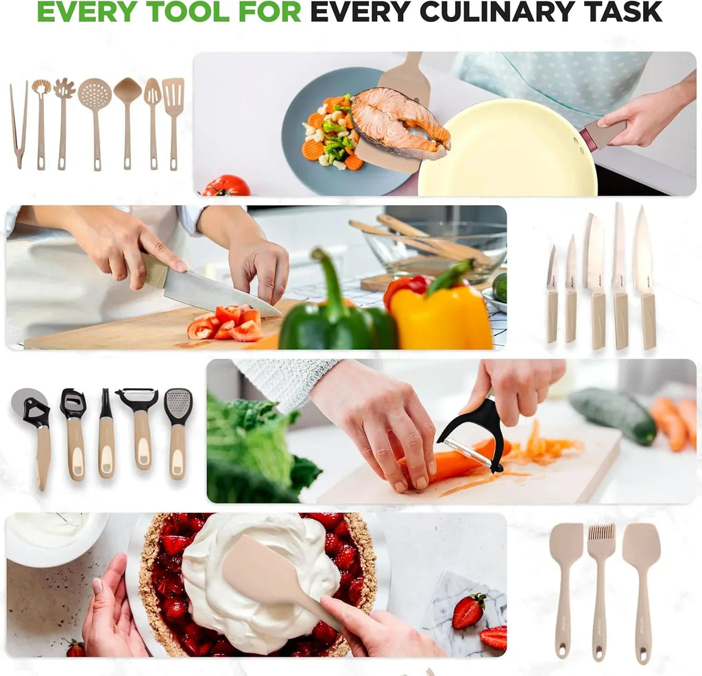 2026 New54-Piece Kitchen Cookware Set �C Complete Non-Stick Ceramic Pots and Pans Set with Utensils, Bakeware, and Knife Set, Gas, Electric & Induction Compatible, Blush Pink Kitchen Essentials