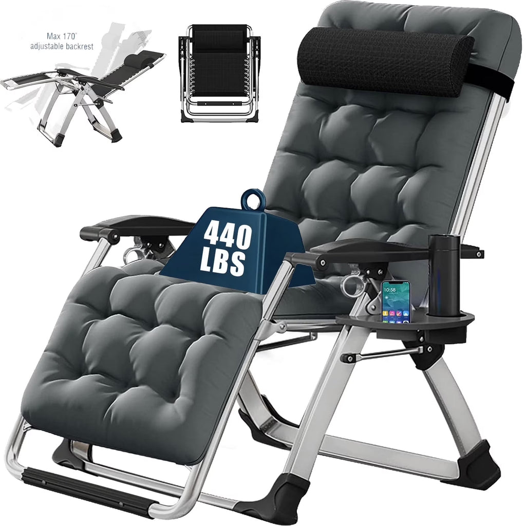 2026 NewNAIZEA 2 Pack Zero Gravity Chair, Foldable Portable Lawn Recliner with Cushion, Headrest, Cup Holder, Black