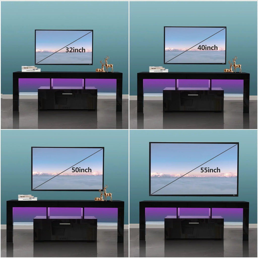 2026 NewPAPROOS TV Stand for TVs up to 70", High Gloss TV Cabinet with LED Light, Modern TV Console Table with Storage Drawers, Media Television Stand Entertainment Center, White