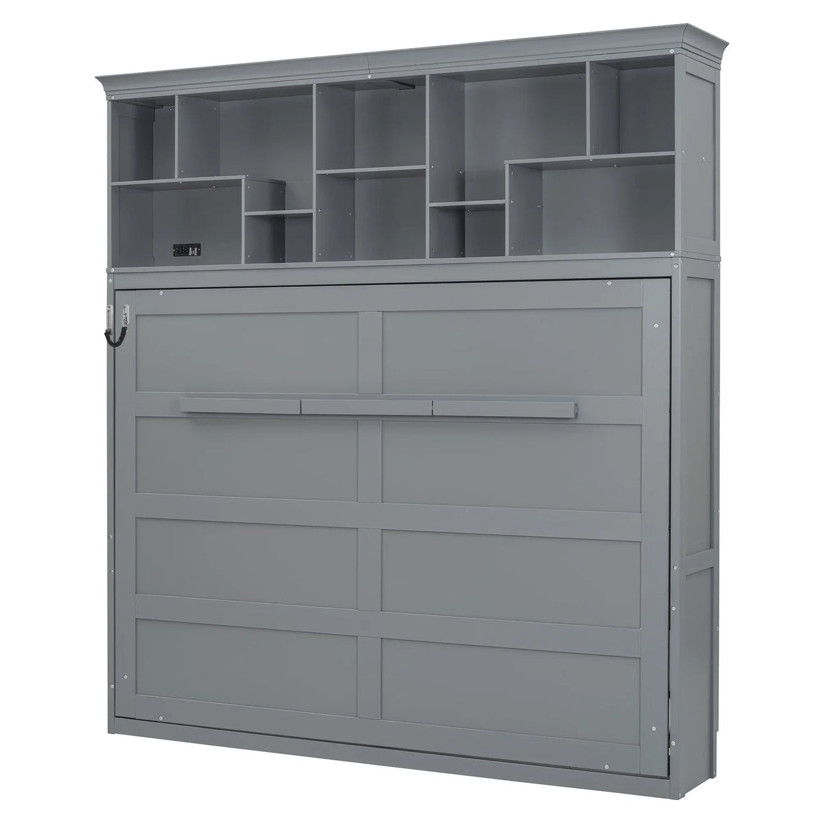 2026 NewQueen Size Murphy Bed Wall Bed with Top Shelves & USB Charging, Space-Saving Cabinet Bed with Flexible Slats, Gray Modern Foldable Bed