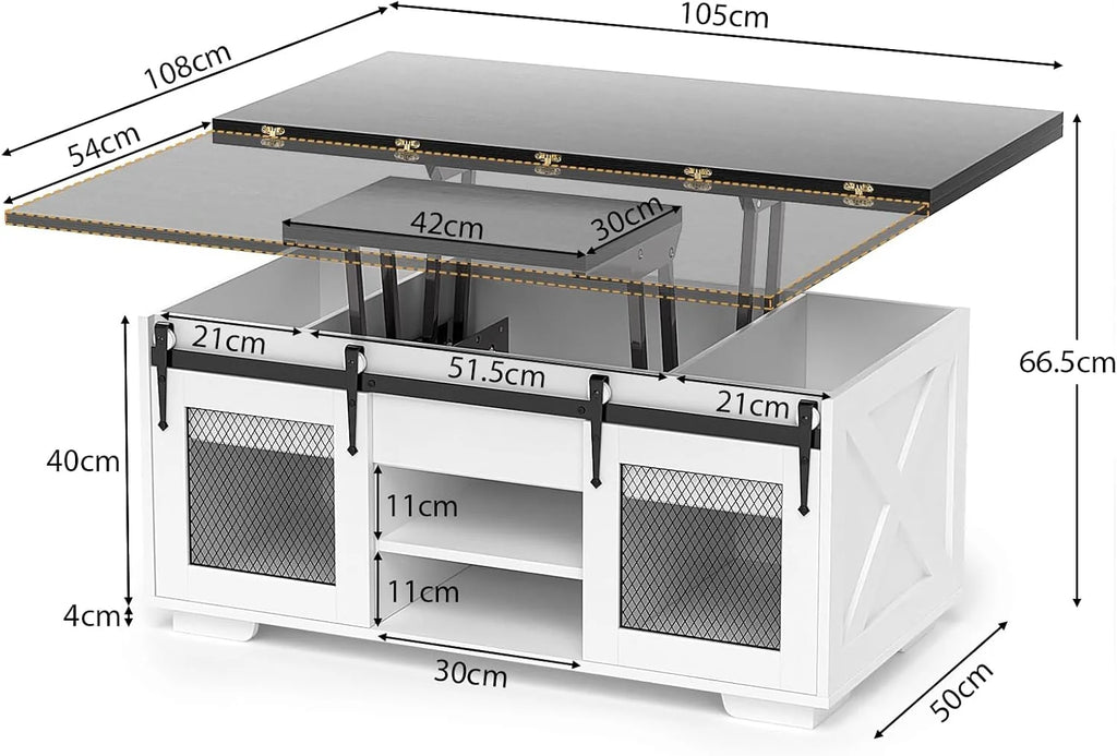 2026 VOWNER Mesa de Centro Elevable, Mesa Extensible, Multifuncional 3 en 1 con Almacenamiento Oculto - Comedor, Convertible, Estilo Granja, Nogal