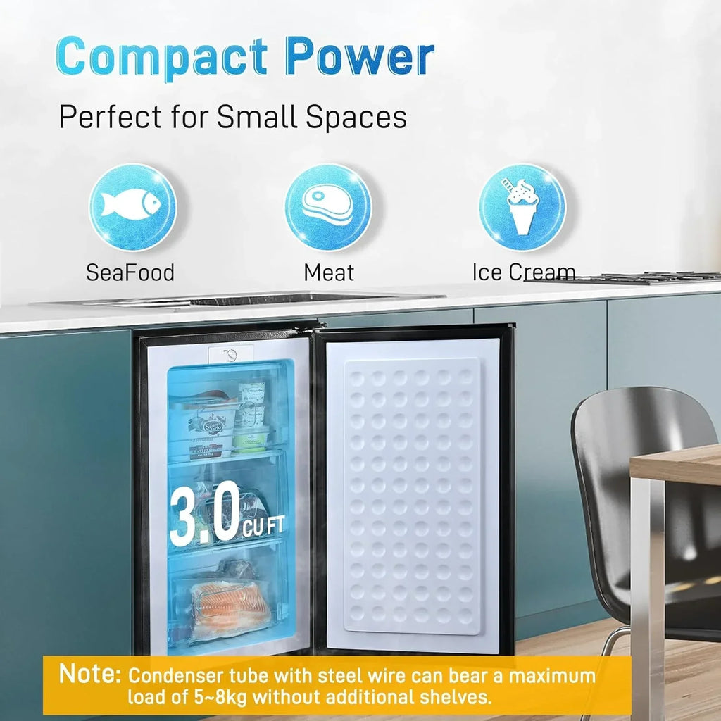 2026 NewUpright Freezer, 3.0 Cu.ft Compact Upright Freezer with Adjustable Thermostat, Mini Freezer with Reversible Stainless Steel Single Door, Silver
