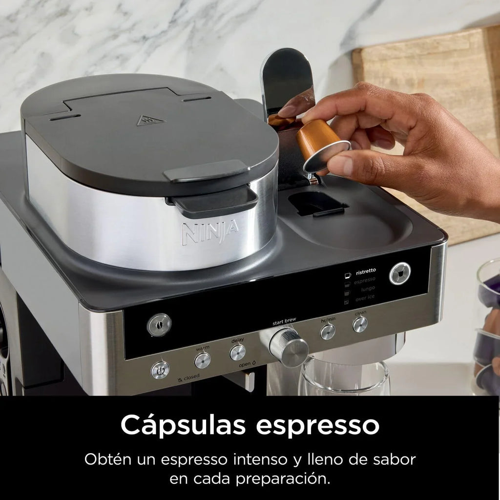 2026 Cafetera Ninja Prestige CFN802EU 2 en 1 de filtro y cápsulas con espumador incorporado, prepara lattes, café helado y flat whites, color negro.