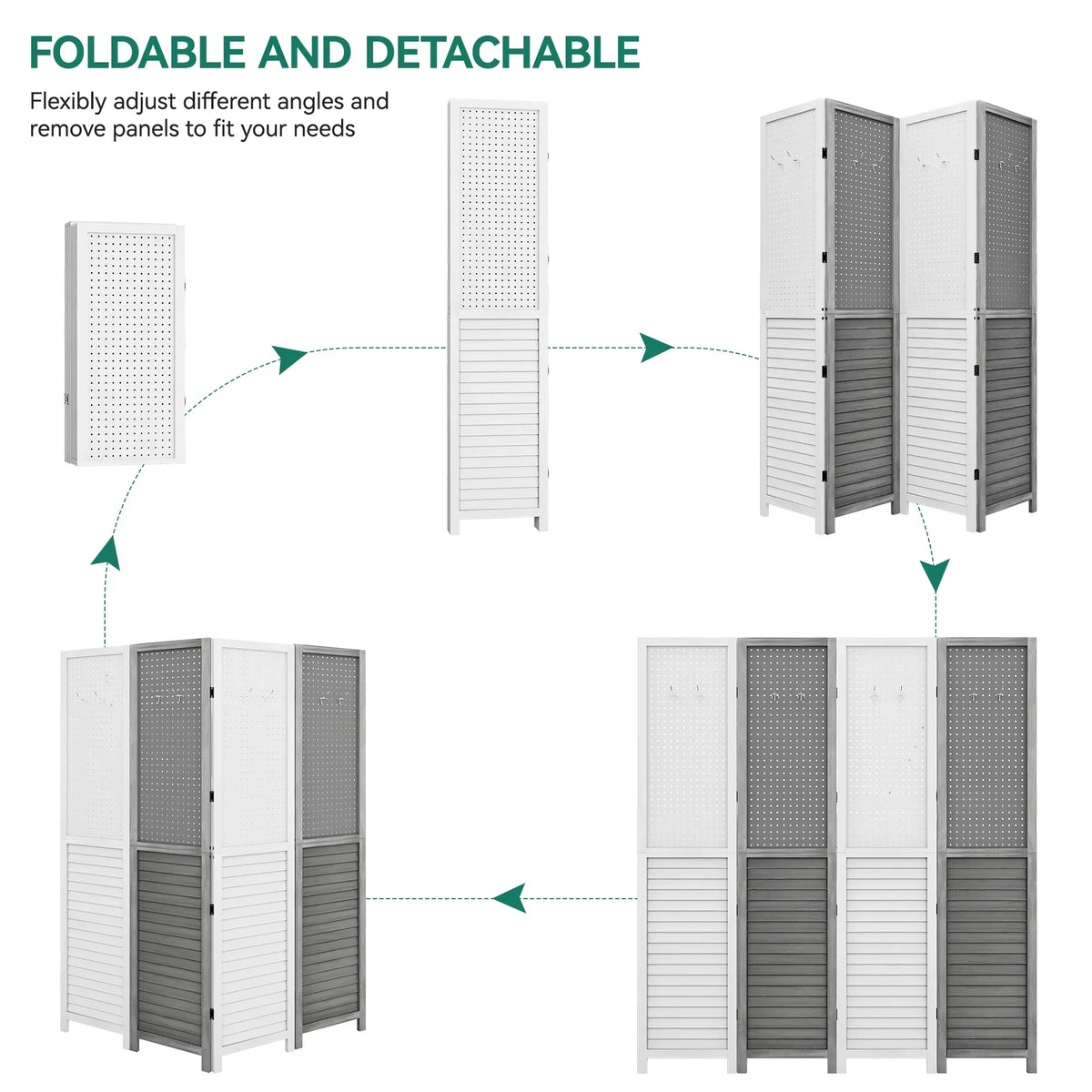 2026 NewDextrus Room Divider, 4 Panel Folding Privacy Screens with Pegboard Display, Freestanding Portable Privacy Screen Room Partition for Jewelry, Craft Show, Retail, Living Room, Bedroom