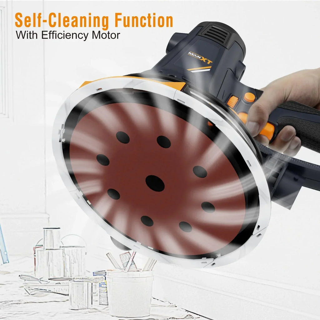 2026 NewPOVANLI 780W Electric Drywall Sander with Vacuum Dust Collection, 6.5A Motor Dustless Floor Sander with Variable Speed 900-1800RPM, LED Light, Extendable & Foldable Handle Yellow+Black