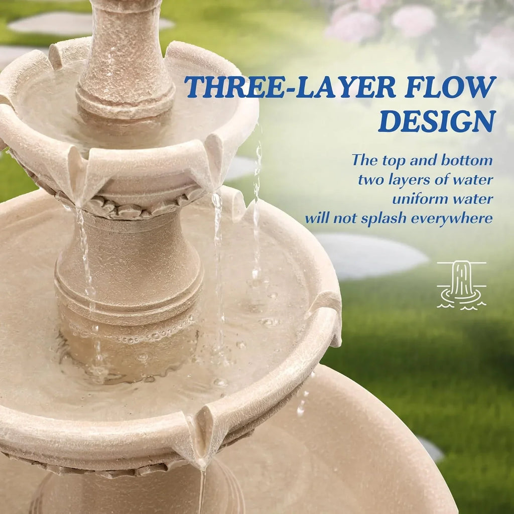 2026 NewMagic Union Italian Solar Water Fountains Outdoor Garden Decor - 48.4''H Fountain and Waterfall, Large Cascading Indoor Floor-Standing Resin Bubbler Fountain Features W/Pump for Patio, Backyard