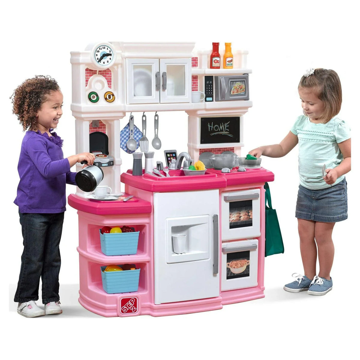 2026 NewStep2 Great Gourmet Soft Pink Plastic Toddler Kitchen with 35 Piece Kitchen Playset