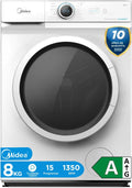 2026 Midea Lavadora de carga frontal 8 kg, 1950 W, 1350 rpm, motor Inverter, 15 programas, HealthGuard, lavado rápido, vapor y modo Eco