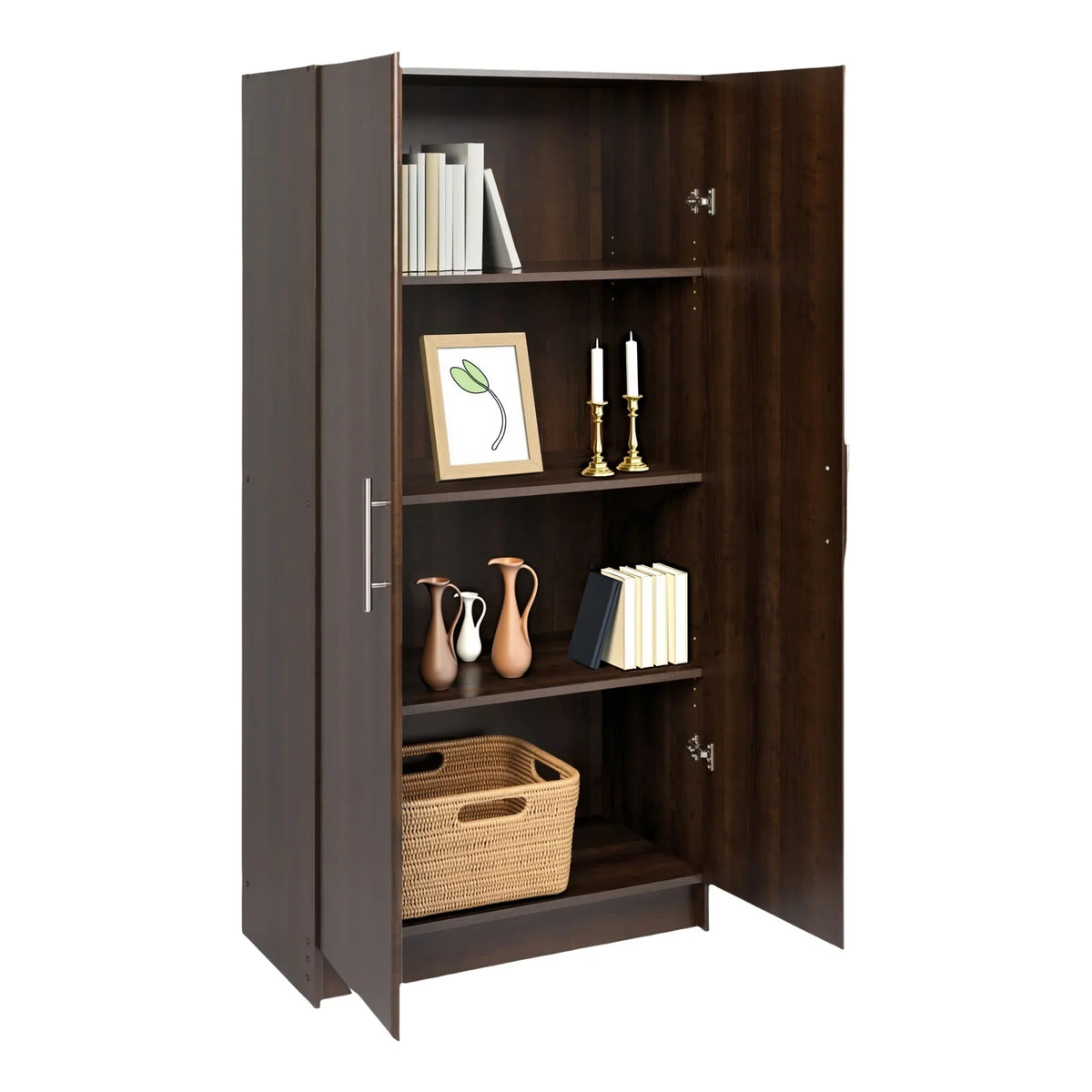 2026 NewPrepac Adjustable Shelves Cabinet - Functional Tall Garage Table, 16"D x 32"W x 65"H Freestanding Garage Cabinet with 2-Doors, Espresso - EES-3264