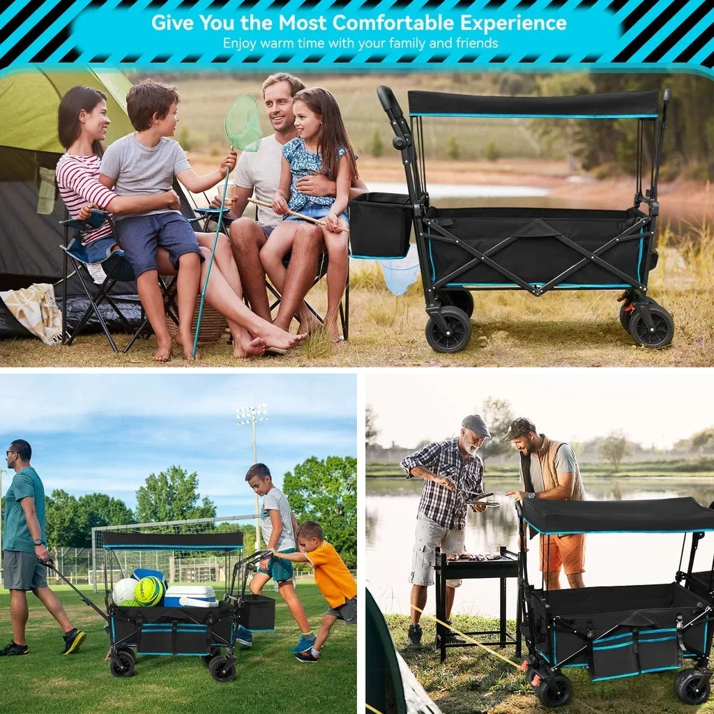 2026 NewVECUKTY Collapsible Garden Wagon Cart with Removable Canopy Black